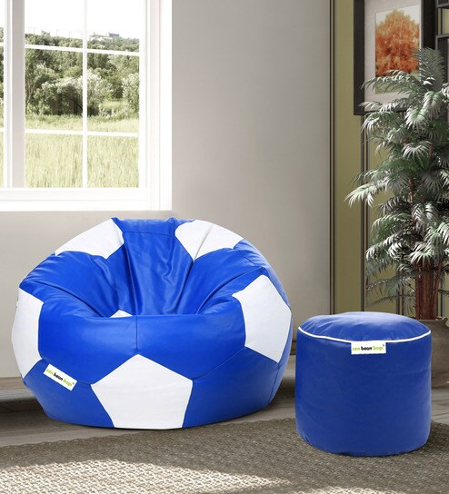 Combo Football Xl Bean Bag With Beans Filled Pouffee In Blue White Colour By Can